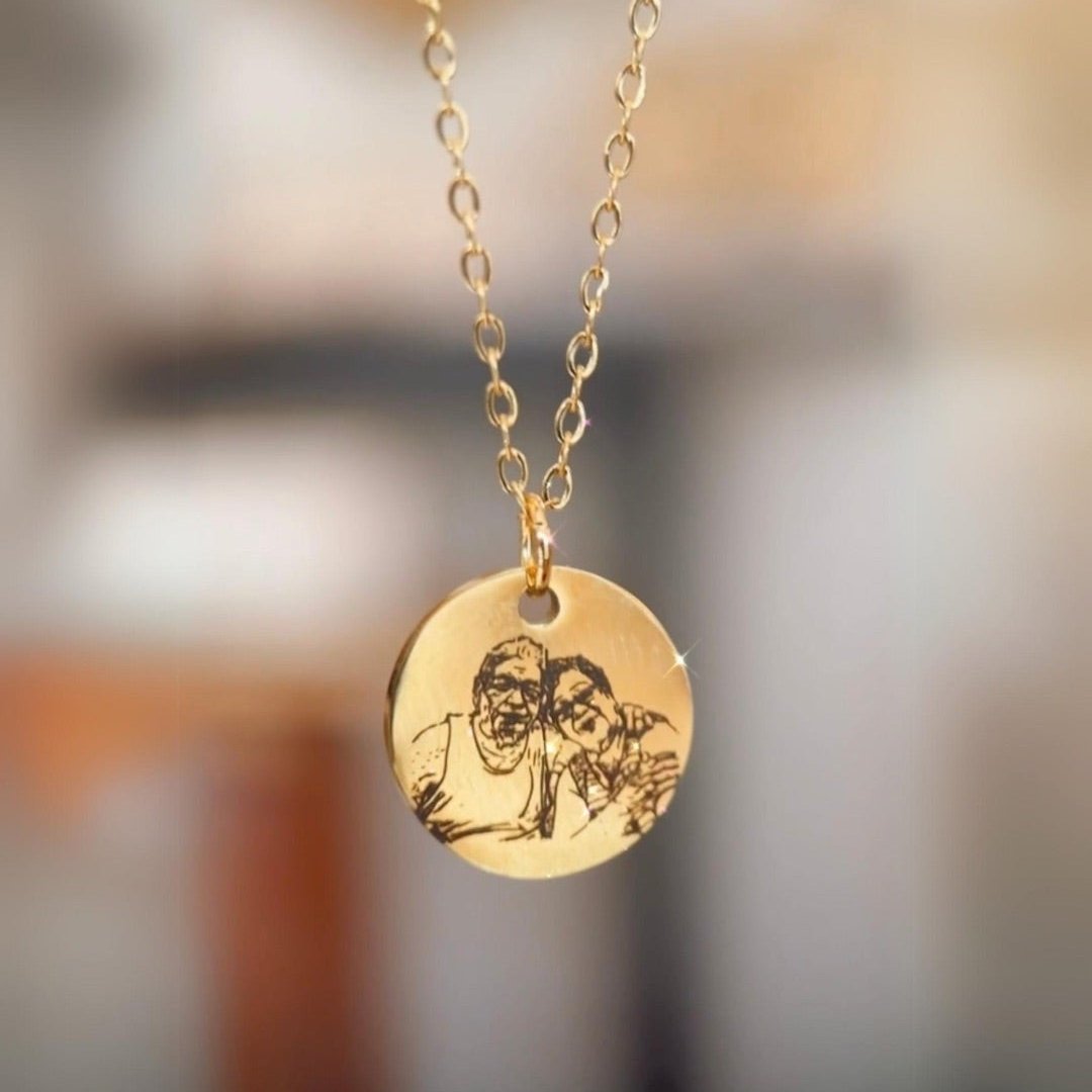 Single Sided Lazer Engraved 20MM Disc Necklace - LINE ART