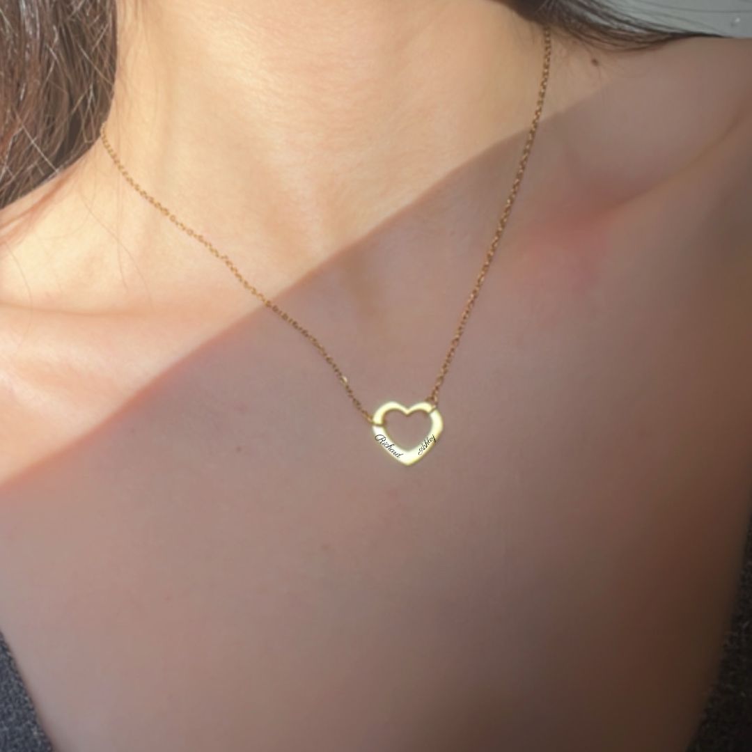 PRE-ORDER Lazer Engraved Hollow Heart Necklace