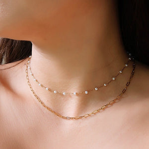 Layered Necklace: Pearl and Paperlink Necklace