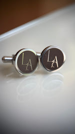 Load image into Gallery viewer, Reverse Engraved Round Cufflinks in Silver
