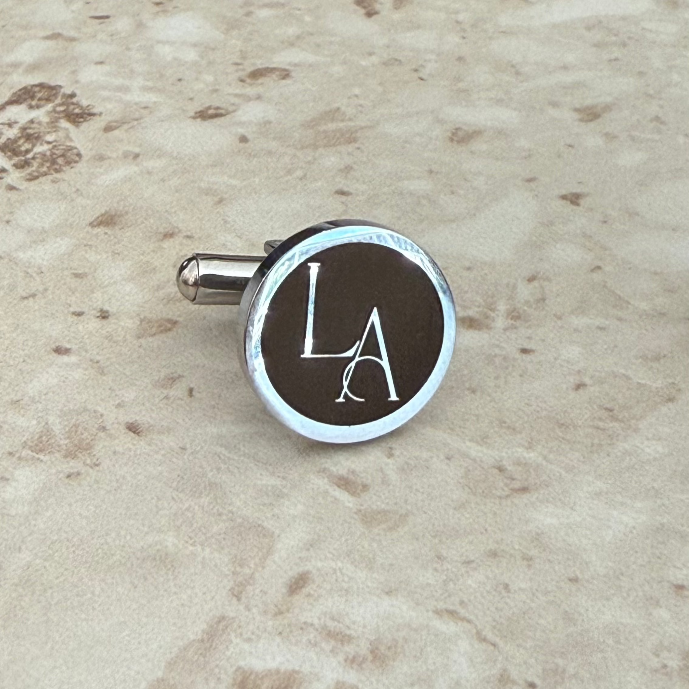 Reverse Engraved Round Cufflinks in Silver