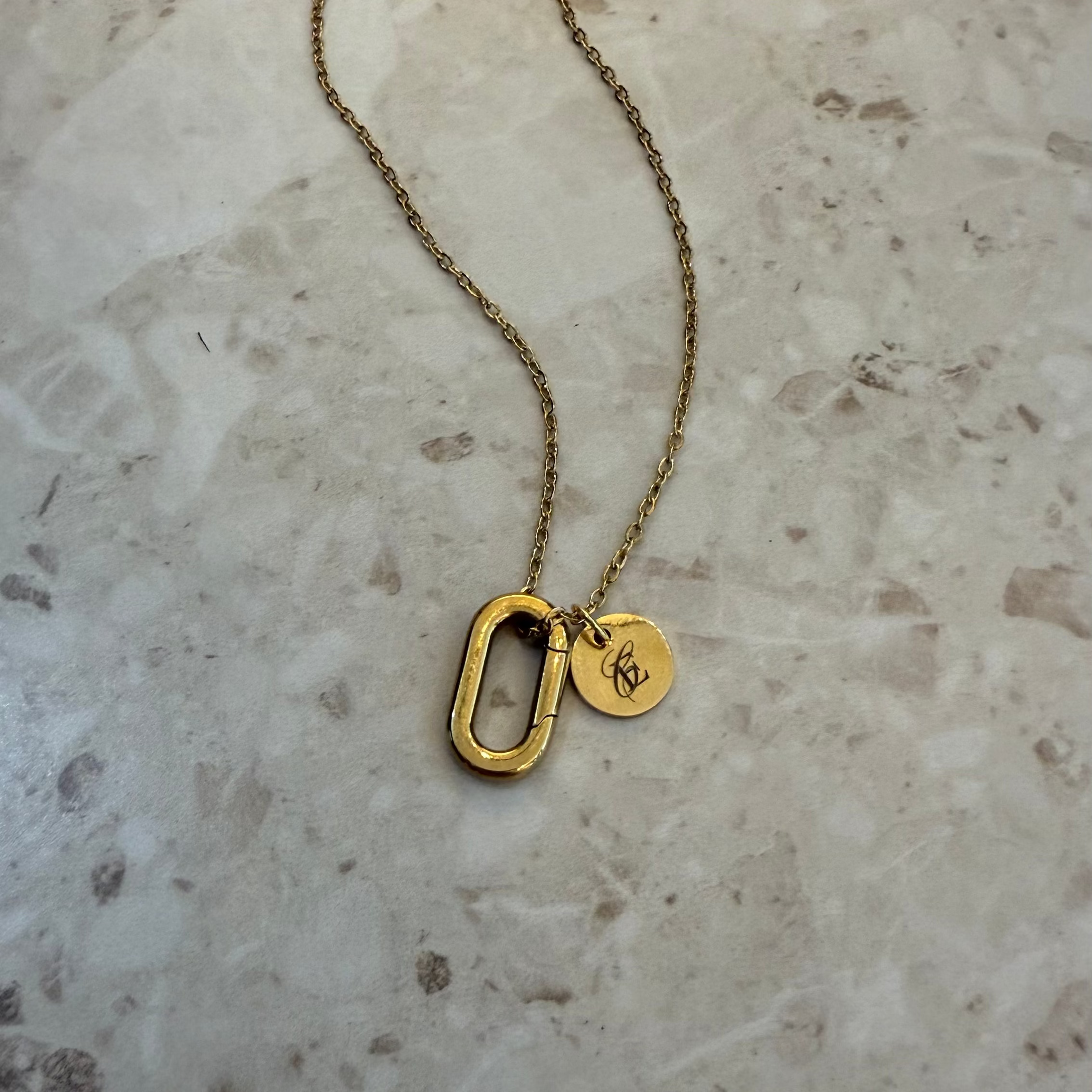 Lazer Engraved 10MM disc with Oval Ring Keeper Necklace in Gold Filled