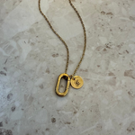 Load image into Gallery viewer, Lazer Engraved 10MM disc with Oval Ring Keeper Necklace in Gold Filled
