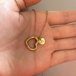 Load image into Gallery viewer, LIMITED VDAY Lazer Engraved heart with heart Ring Keeper Necklace in Gold Filled
