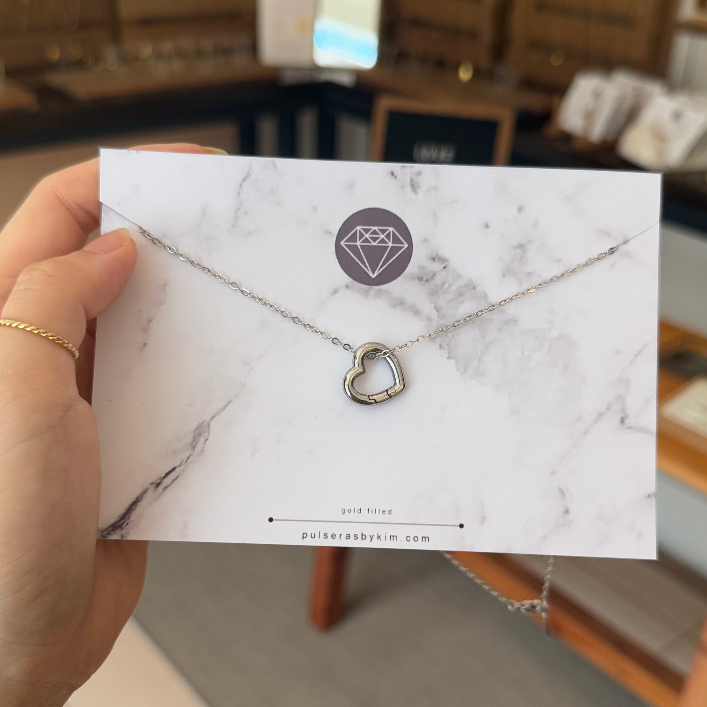 White Gold Filled Ring Keeper Necklace in Heart