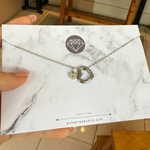 Load image into Gallery viewer, LIMITED VDAY Lazer Engraved heart with heart Ring Keeper Necklace in White Gold Filled
