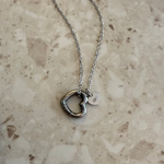 Load image into Gallery viewer, LIMITED VDAY Lazer Engraved heart with heart Ring Keeper Necklace in White Gold Filled
