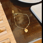 Load image into Gallery viewer, Lazer Engraved Disc Gold Filled Mini Beaded Chain Bracelet (1 character)
