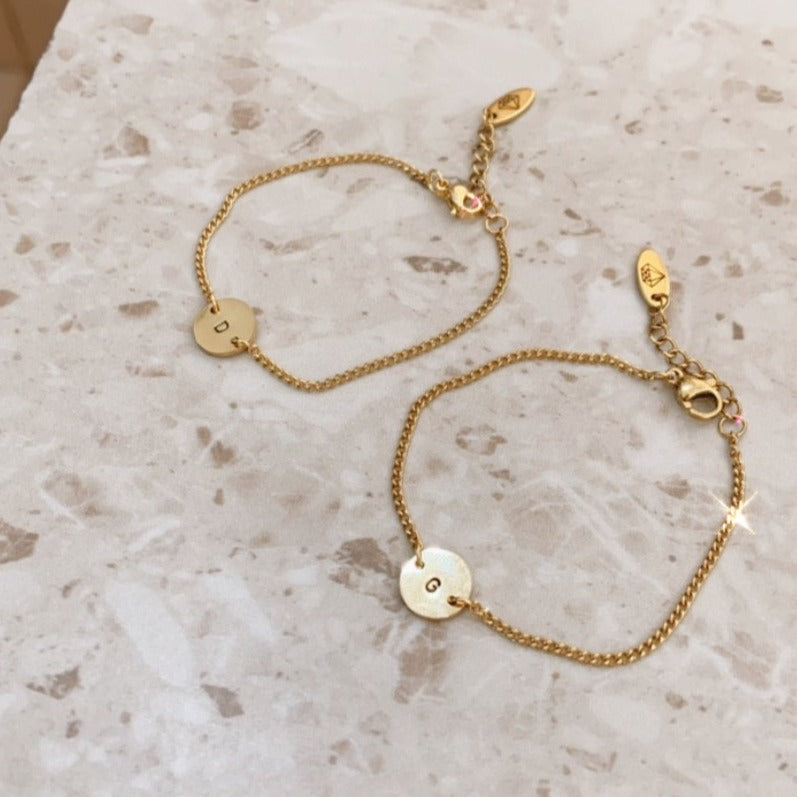Initial Disc Gold Filled Curb Chain Bracelet (1 character)