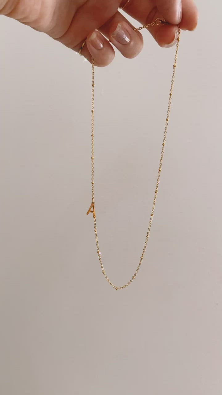 *PRE-ORDER Mini Sideways Initial with Mini Beaded Chain Gold Filled Necklace