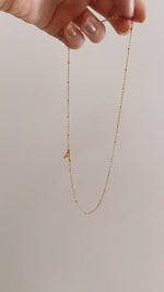 Load and play video in Gallery viewer, *PRE-ORDER Mini Sideways Initial with Mini Beaded Chain Gold Filled Necklace
