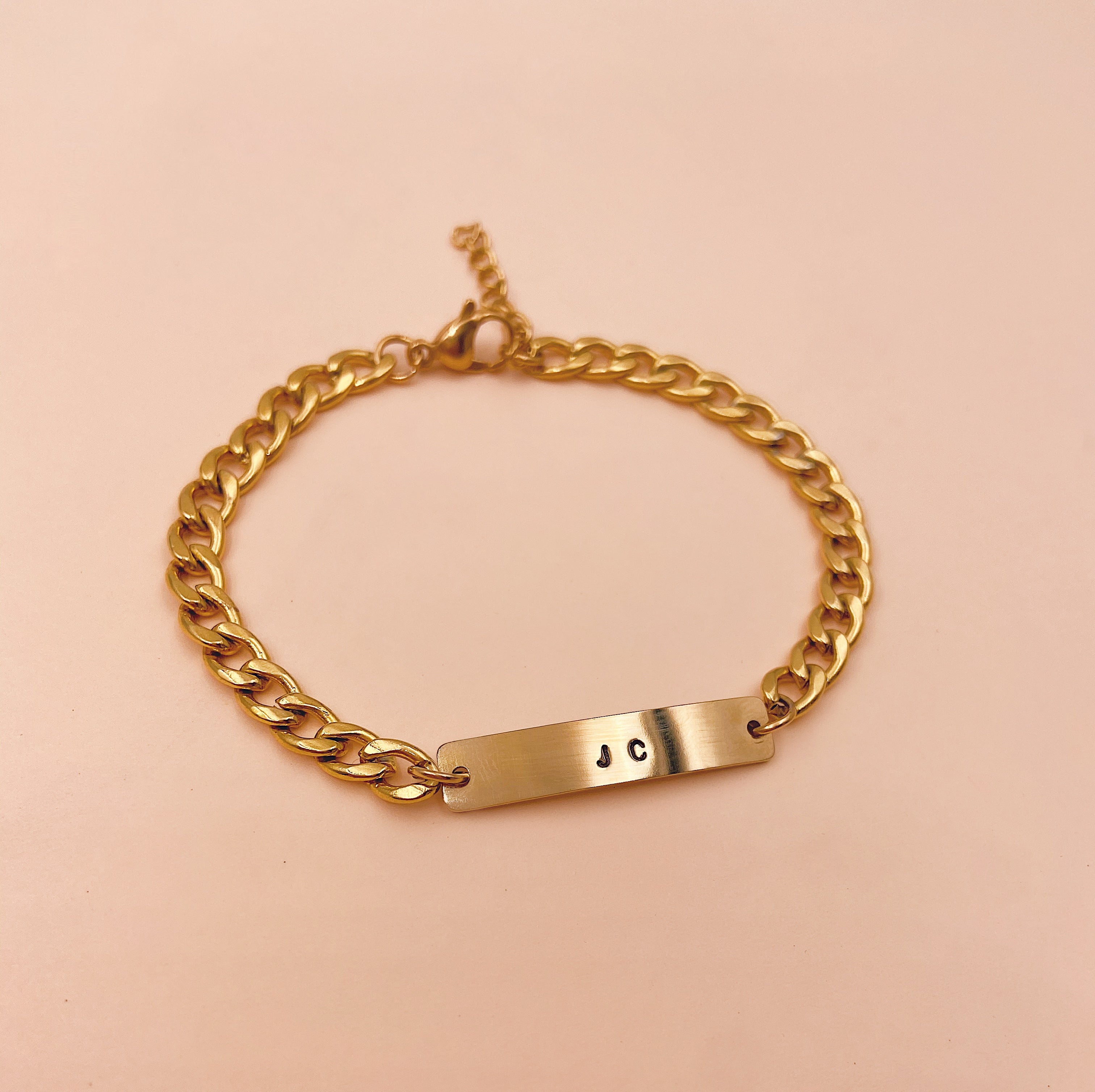 For Guys : Custom Bar Gold Filled Thick Curb Chain Bracelet (8 characters)