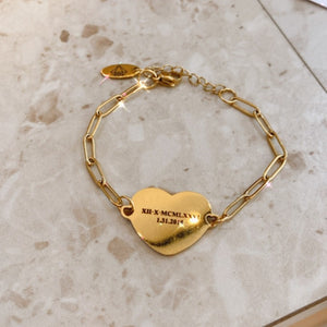 Lazer Engraved Heart Bracelet with Paperlink Chain