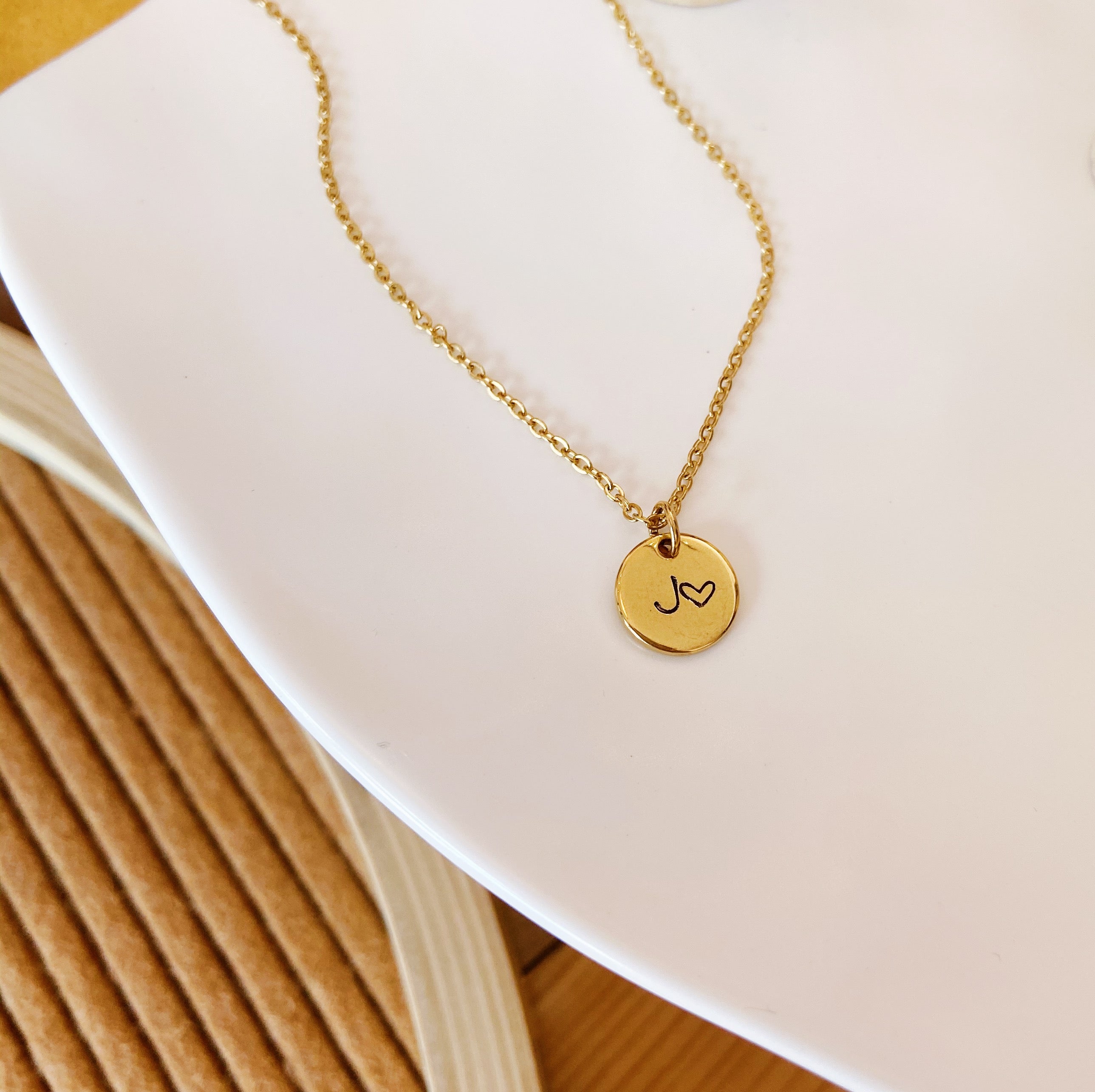 Monogram with Heart Disc Gold Filled Necklace (1 character)