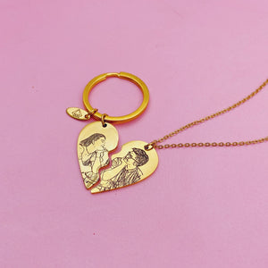 PRE-ORDER Lazer Engraved Piece of My Heart Necklace / Keychain - LINE ART
