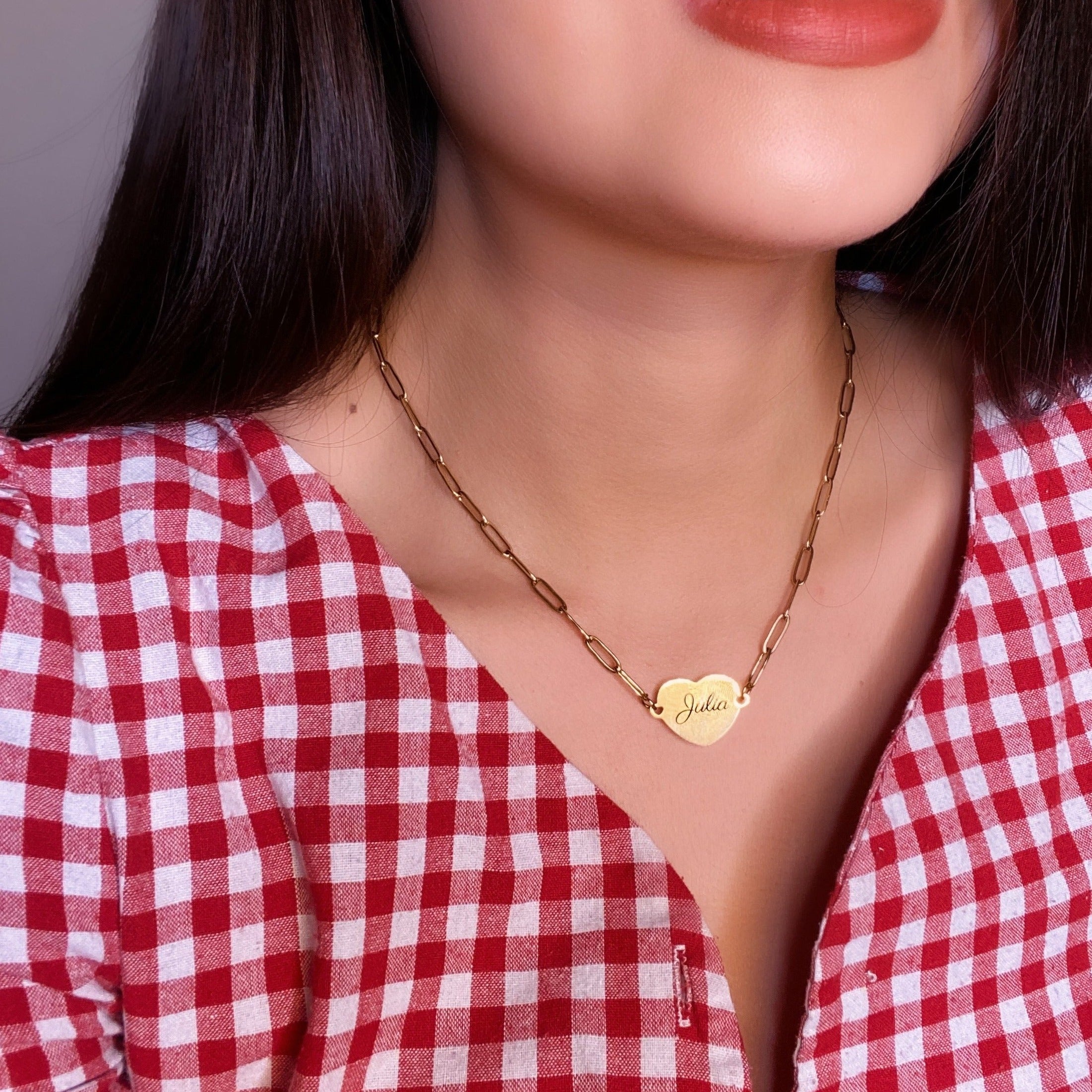 Lazer Engraved Heart Necklace with Paperlink Chain