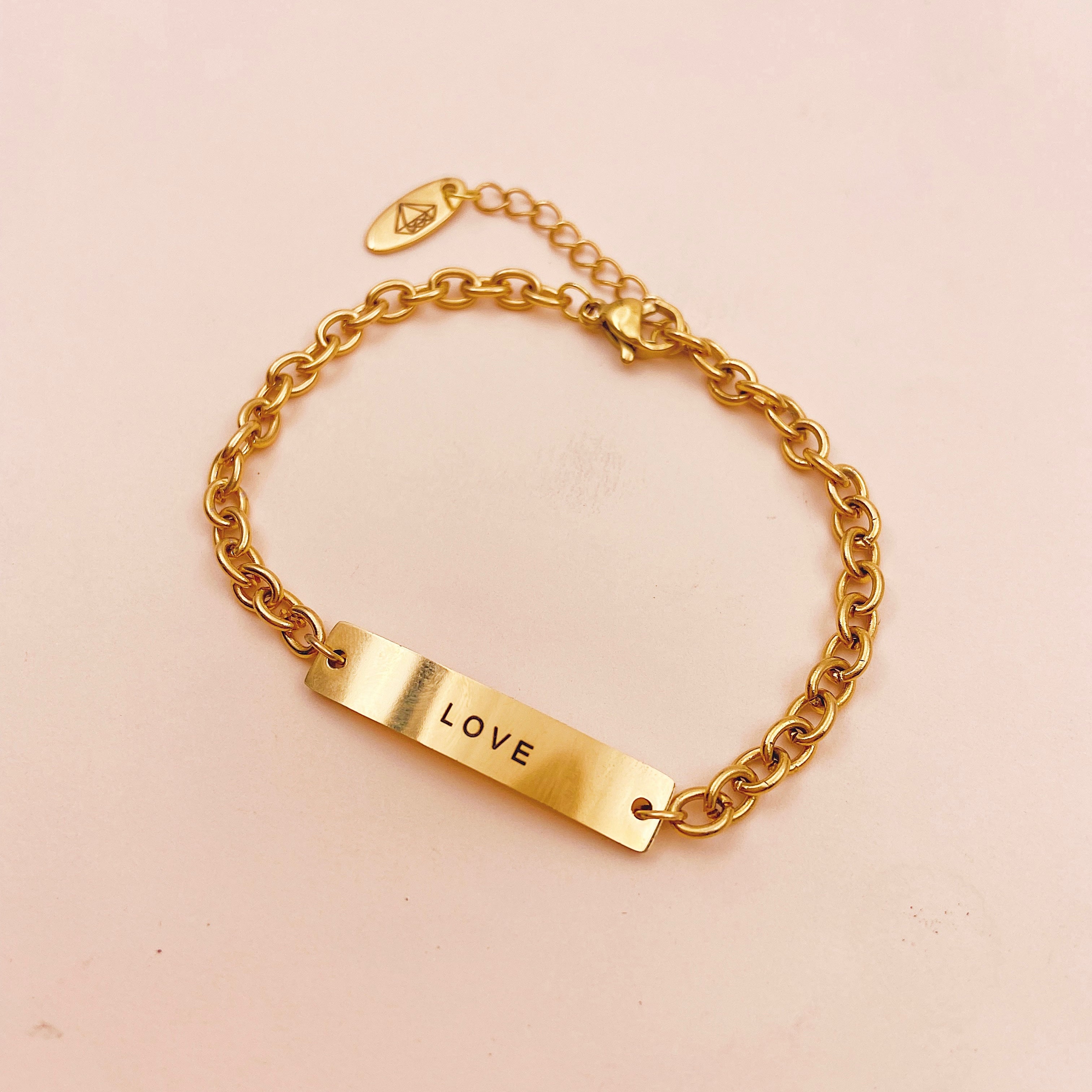 Lazer Engraved Bar Thick Cable Chain Bracelet