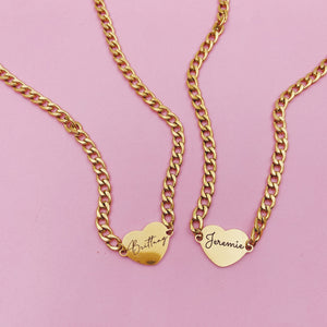 Lazer Engraved Heart Necklace with Thick Curb Chain
