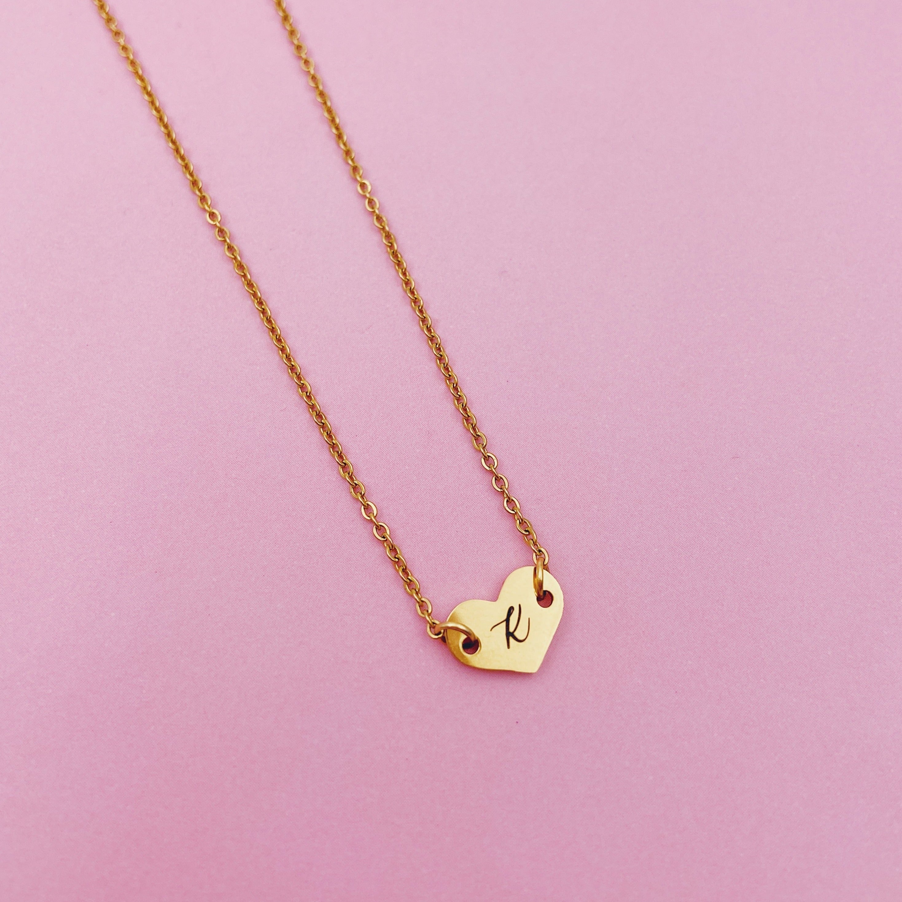 Lazer Engraved Heart Initial Necklace