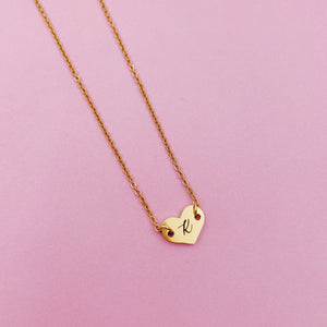 Lazer Engraved Heart Initial Necklace