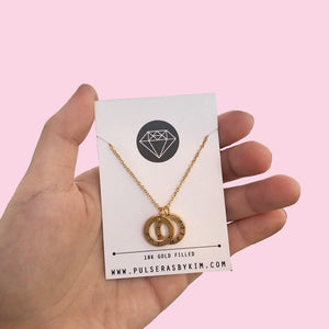 Lazer Engraved Double Ring Necklace (8 characters)