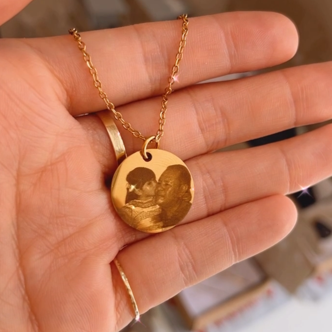 Double Sided Lazer Engraved 20MM Disc Necklace - ACTUAL PHOTO