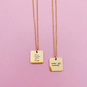 Lazer Engraved Double Sided 15MM Square Necklace - LINE ART