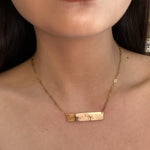 Load image into Gallery viewer, Lazer Engraved Thick Bar Necklace with Skinny Paperlink Chain
