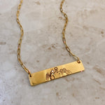 Load image into Gallery viewer, Lazer Engraved Thick Bar Necklace with Skinny Paperlink Chain
