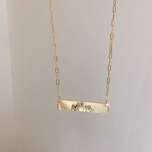 Lazer Engraved Thick Bar Necklace with Skinny Paperlink Chain